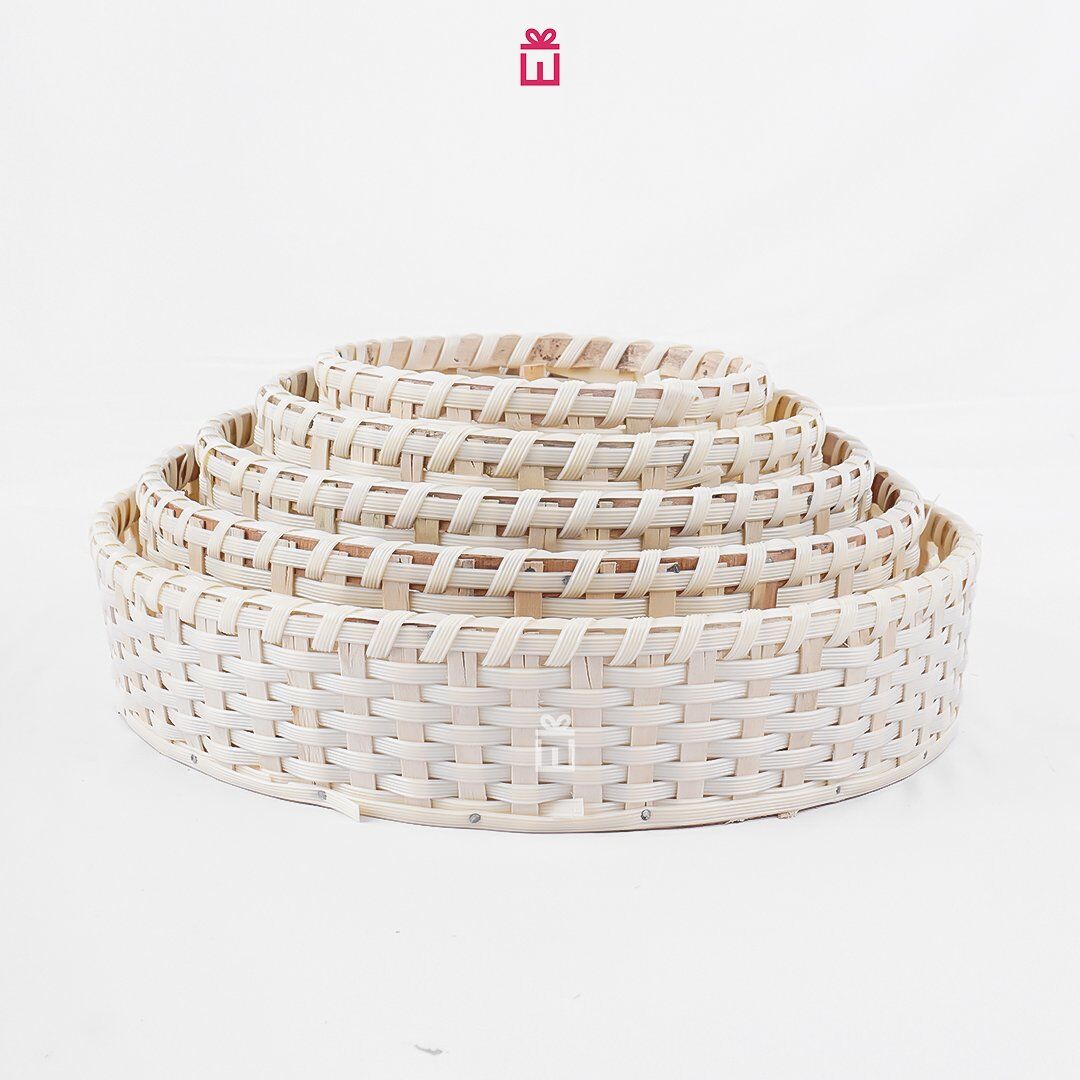 Set of 5 – Round Cane Trays – White Handwoven Serving and Gifting Trays - Image 3