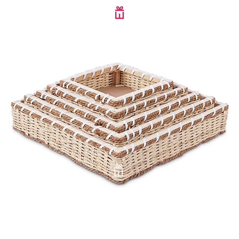 Set of 5 - Beidge Square Jute Storage Basket for Home or Gifting - Image 3