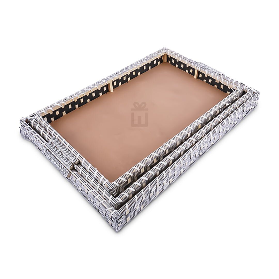 Set of 3 - Silver Rectangle Wedding Cane Trays - Perfect for Gifting & Wedding decor - Image 4