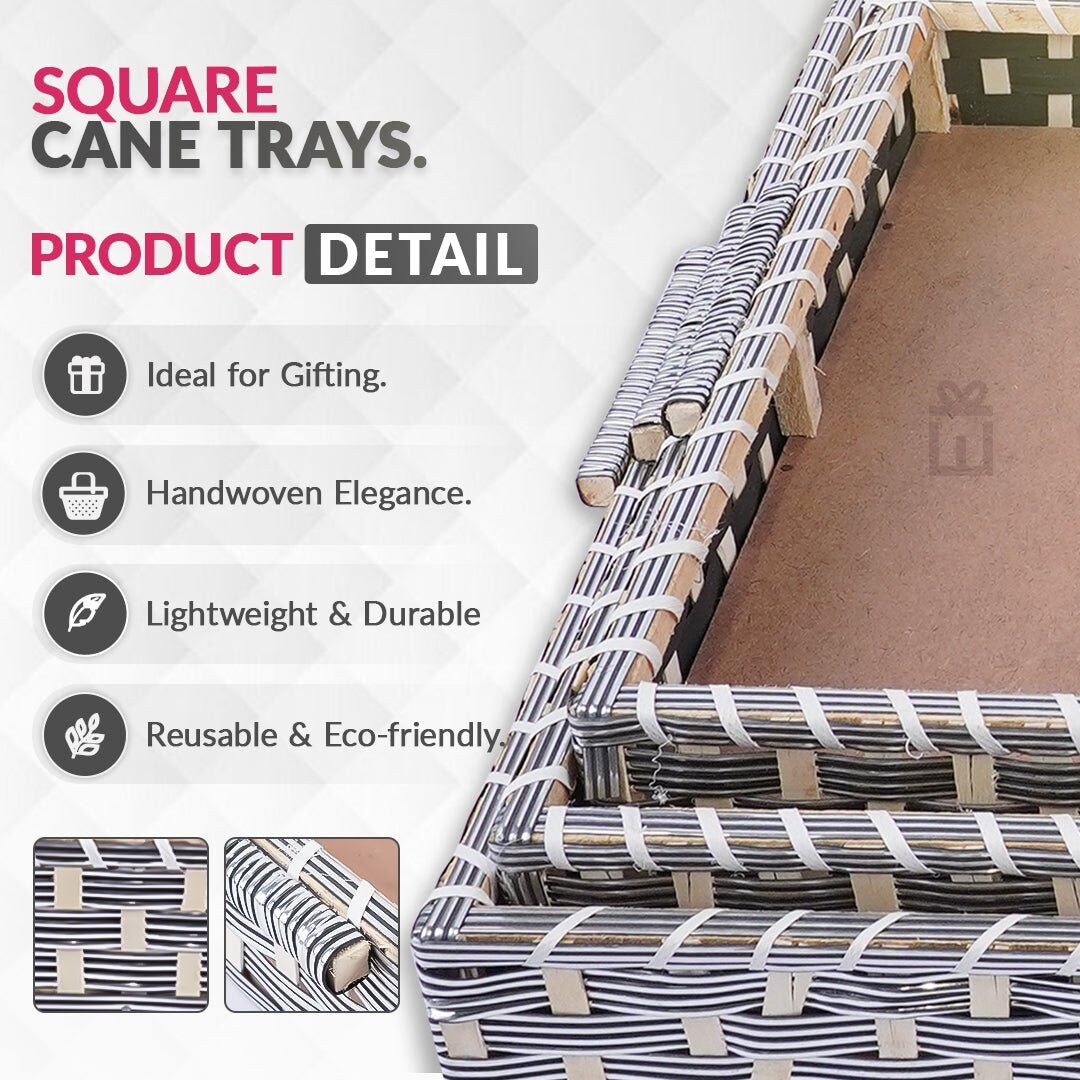 Set of 3 - Silver Rectangle Wedding Cane Trays - Perfect for Gifting & Wedding decor - Image 2