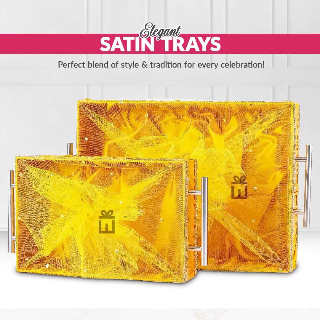 Set of 2 - Yellow Fabric Satin Trays Set – Decorative Display & Wedding Trays